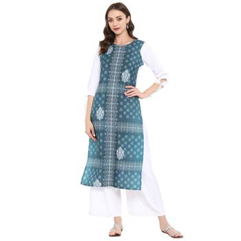 Green Color Digital Print Straight Crepe Kurta 2