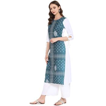 Green Color Digital Print Straight Crepe Kurta 4