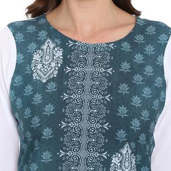 Green Color Digital Print Straight Crepe Kurta 5