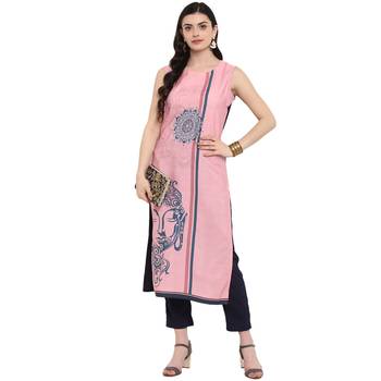 Pink Color Digital Print Straight Crepe Kurta 1