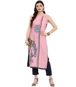 Pink Color Digital Print Straight Crepe Kurta