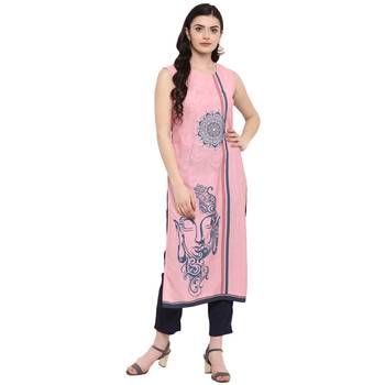 Pink Color Digital Print Straight Crepe Kurta 2
