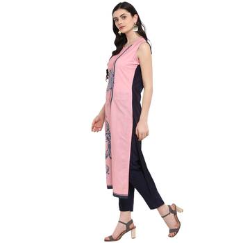 Pink Color Digital Print Straight Crepe Kurta 4