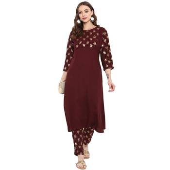 Brown Color Foil Print straight Rayon kurta 1