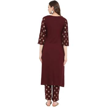 Brown Color Foil Print straight Rayon kurta 3