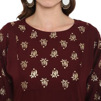 Brown Color Foil Print straight Rayon kurta 5