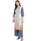 Grey Color Digital Print straight polysilk Kurta