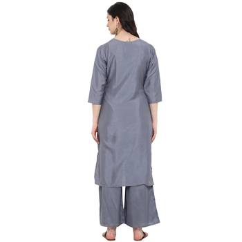 Grey Color Digital Print straight polysilk Kurta 3
