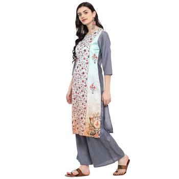 Grey Color Digital Print straight polysilk Kurta 4