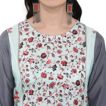 Grey Color Digital Print straight polysilk Kurta 5