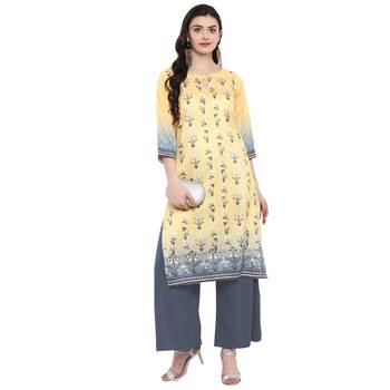 Yellow Color Digital Print straight polysilk kurta 1
