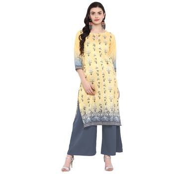 Yellow Color Digital Print straight polysilk kurta 2