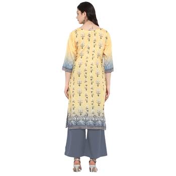 Yellow Color Digital Print straight polysilk kurta 3