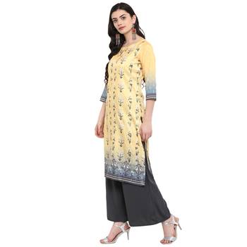 Yellow Color Digital Print straight polysilk kurta 4