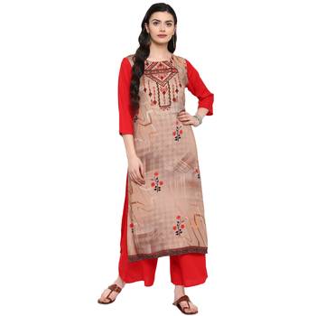 Beige Color Digital Print straight Rayon Kurta 1