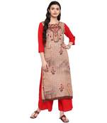 Beige Color Digital Print straight Rayon Kurta