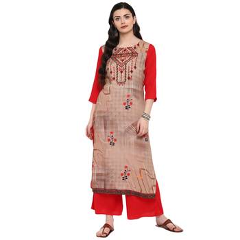 Beige Color Digital Print straight Rayon Kurta 2
