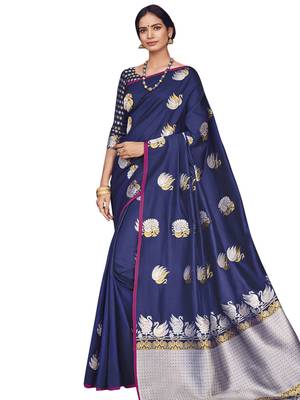 Blue woven art silk saree with blouse 1
