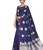 Blue woven art silk saree with blouse
