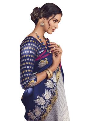 Blue woven art silk saree with blouse 2