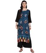 Navy-Blue Color Digital Print straight Rayon kurta