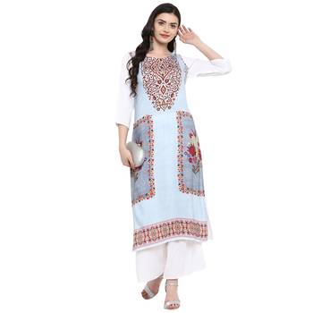 Sky-Blue Color Digital Print straight Rayon kurta 1