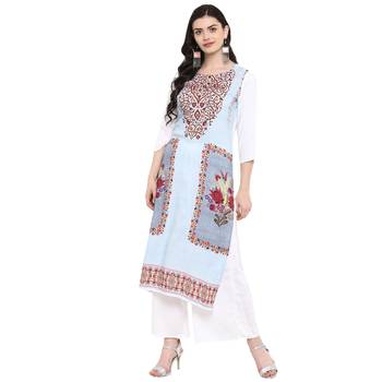 Sky-Blue Color Digital Print straight Rayon kurta 2
