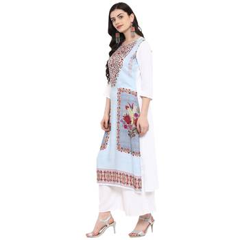 Sky-Blue Color Digital Print straight Rayon kurta 4