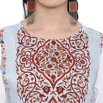 Sky-Blue Color Digital Print straight Rayon kurta 5