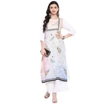 Cream Color Digital Print straight Rayon kurta 1