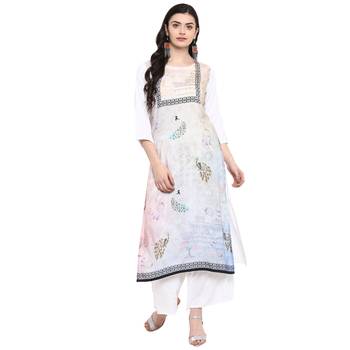 Cream Color Digital Print straight Rayon kurta 2