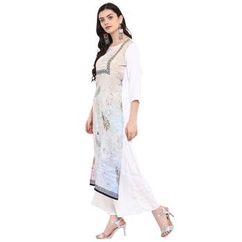 Cream Color Digital Print straight Rayon kurta 4