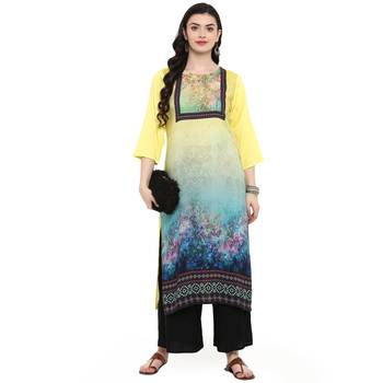 Yellow Color Digital Print straight Rayon kurta 1