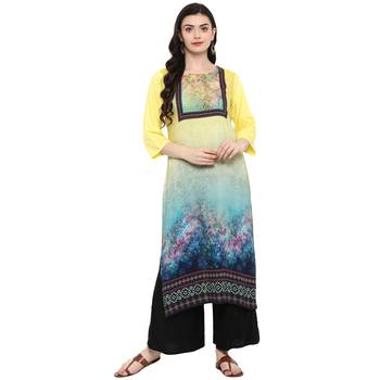 Yellow Color Digital Print straight Rayon kurta 2