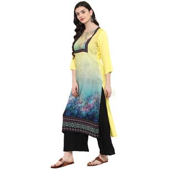 Yellow Color Digital Print straight Rayon kurta 4