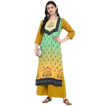 Green Color Digital Print straight Rayon kurta 1