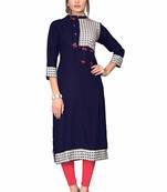 Navy-blue hand woven rayon party wear kurtis