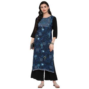 Navy-Blue Color Digital Print straight Rayon kurta 1