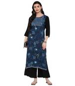 Navy-Blue Color Digital Print straight Rayon kurta