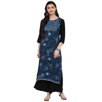 Navy-Blue Color Digital Print straight Rayon kurta 2