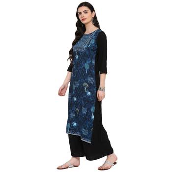 Navy-Blue Color Digital Print straight Rayon kurta 4