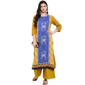 Mustard Color Digital Print straight Rayon kurta 1