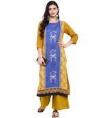 Mustard Color Digital Print straight Rayon kurta