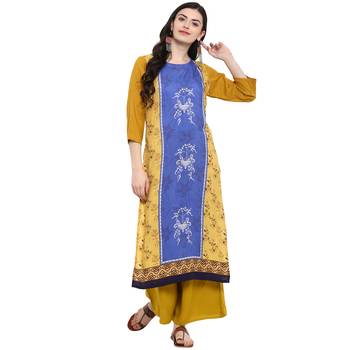 Mustard Color Digital Print straight Rayon kurta 2