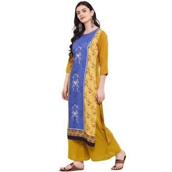 Mustard Color Digital Print straight Rayon kurta 4