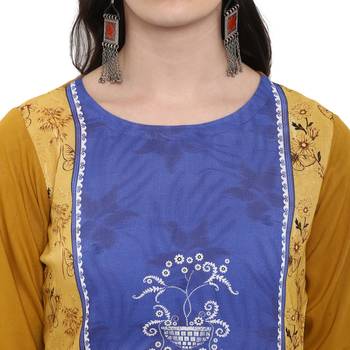 Mustard Color Digital Print straight Rayon kurta 5