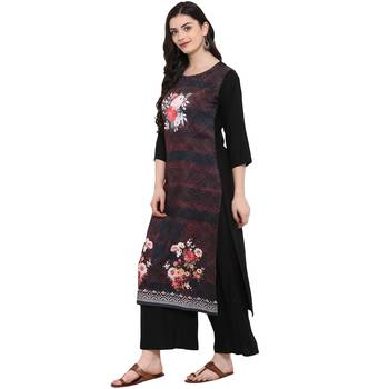 Black Color Digital Print straight Rayon kurta 4