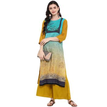 Mustard Color Digital Print straight Rayon kurta 1