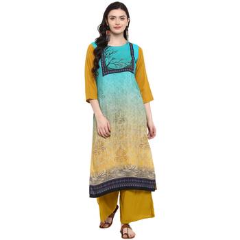 Mustard Color Digital Print straight Rayon kurta 2