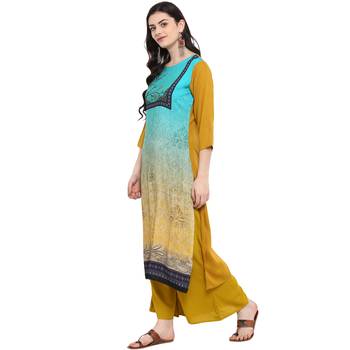 Mustard Color Digital Print straight Rayon kurta 4